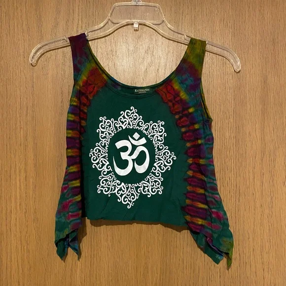 Green Tie-Dye Om Symbol Crop Tank Top - Picture 2 of 5